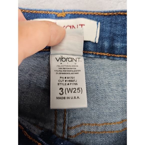 Vibrant Miu Jeans Women's Size 3 23x33 Blue Bell Bottoms Destressed High-Rise - Picture 5 of 8